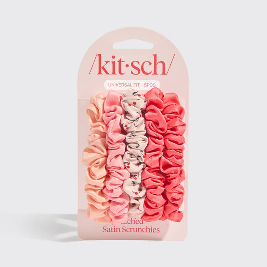 Lot de 5 chouchous en satin froncé - Fleur de cerisier