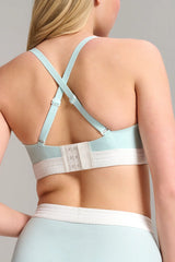 Soutien-gorge à encolure en V et bonnets coussinés en coton biologique côtelé - Aqua Mist