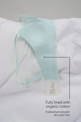 Soutien-gorge à encolure en V et bonnets coussinés en coton biologique côtelé - Aqua Mist