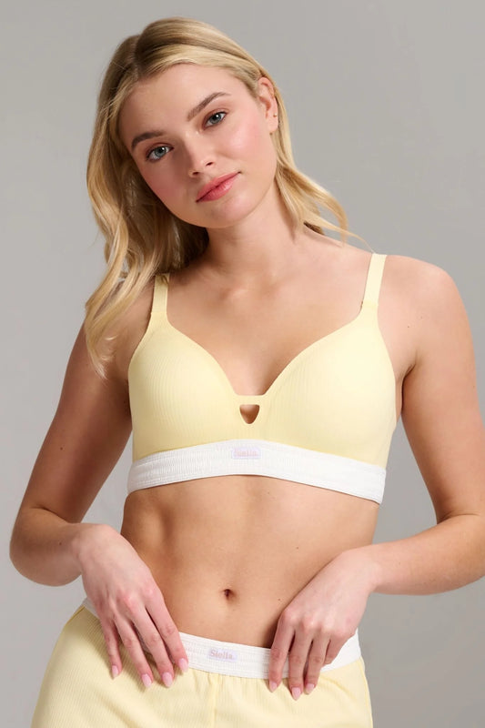 Soutien-gorge à encolure en V et bonnets coussinés en coton biologique côtelé - Limonade