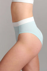 Culotte taille haute en coton biologique côtelé - Aqua mist