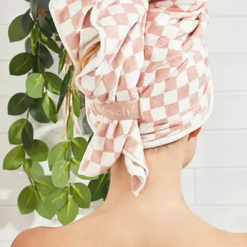 Serviette à cheveux extra large à séchage rapide, carreaux en terre cuite