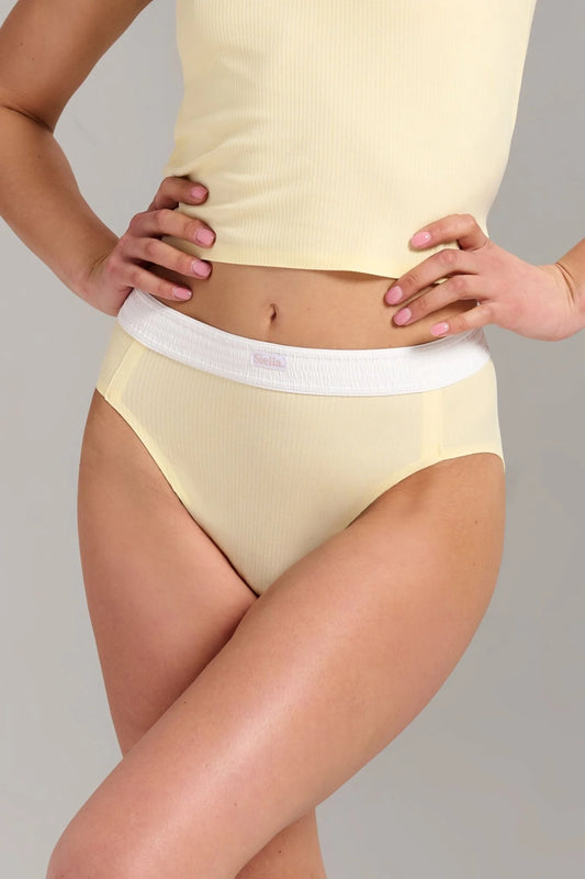 Culotte taille haute en coton biologique côtelé - Limonade