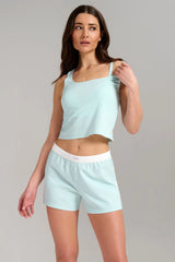 Short en coton biologique côtelé - Aqua mist