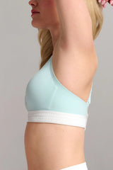 Soutien-gorge à encolure en V et bonnets coussinés en coton biologique côtelé - Aqua Mist