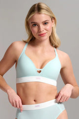 Soutien-gorge à encolure en V et bonnets coussinés en coton biologique côtelé - Aqua Mist