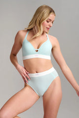 Soutien-gorge à encolure en V et bonnets coussinés en coton biologique côtelé - Aqua Mist